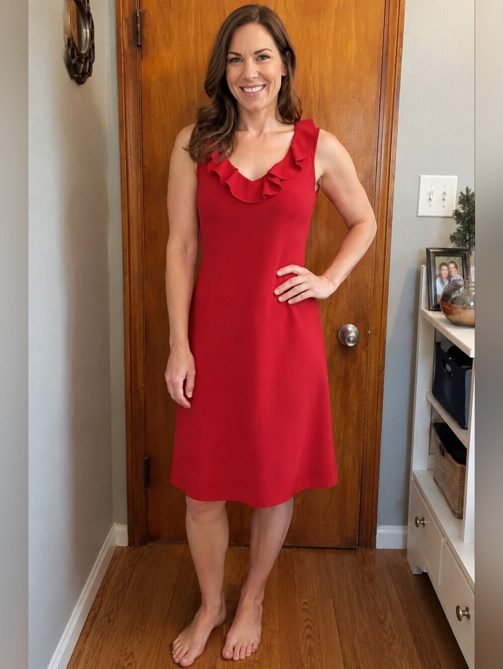 Lk Bennett Women's Red Sleeveless Ruffled Collar Polyester Dress Size 2